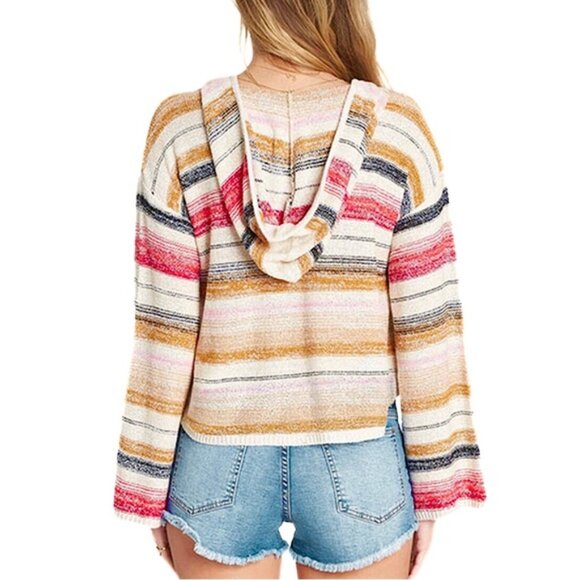 Billabong Hoodie Baja Beach Hooded Sweater Multi-Colored Stripe Womens Large - Picture 14 of 15